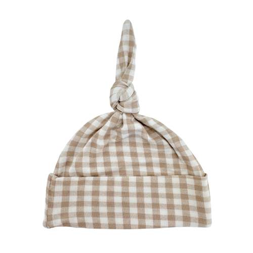 Knot Beanie, Tan Gingham