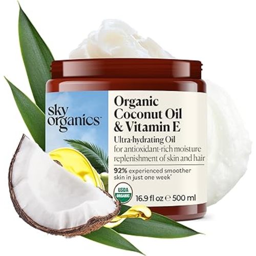 Sky Organics - Organic Coconut Oil & Vitamin E, 16.9 fl oz - Skin & Hair Ultra-Hydrating Oil - Fatty Acids & Antioxidants - Natural, Vegan & Cruelty Free - Skin Care & Hair Care w Ebook