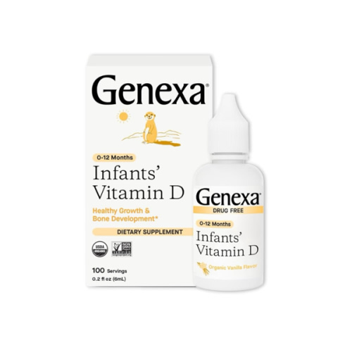 Genexa Infants Vitamin D Liquid Drops for Newborn, Baby & Toddler | Supports Growth & Bone Development | Delicious Organic Vanilla Flavor | Certified Organic, Gluten Free, & Non-GMO | 90 Servings