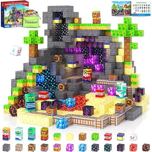 Magnetic Blocks, Build Mine Magnet World Set for Kids Ages 4-8, Magnetic Tiles Toddler Outdoor Toy STEM Construction Building Blocks Sensory Toys for Boys & Girls Ages 3+ Kids Games