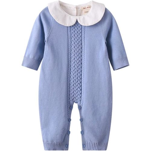 Baby Infant Boy Girl Peter Pan Collar Knit Sweater Romper Outfit Clothes One-Piece Coverall Baby Clothing Jumpsuit