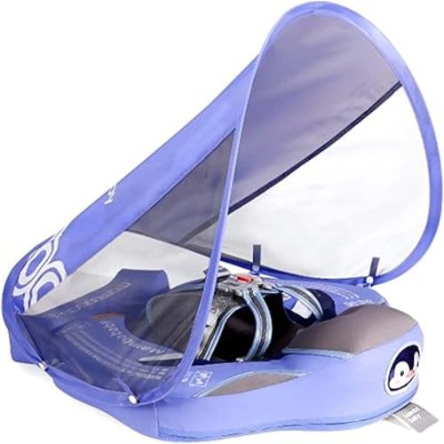 Baby Floats for Pool with Canopy Removable Sun Protection Canopy Mambobaby Float Non Inflatable Upgrade Add Tail Avoid Flip Waterproof Skin-Friendly Infant Swim Float 3-24 Months