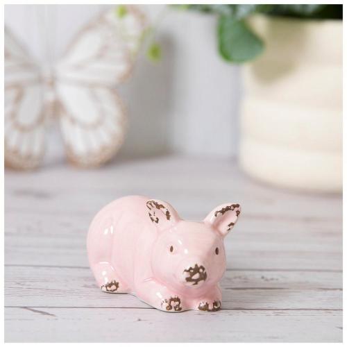 Pink Ceramic Pig Lying Down