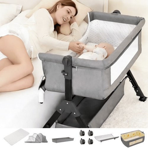 Infant Bassinet, Baby Swing ,5-in-1 Rocking Bedside Sleeper with Adjustable Height & Breathable Mesh, for 0–36 Months (GEAY)