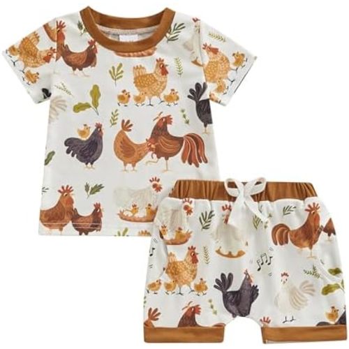 Toddler Baby Boy Farm Clothes Western Farm Chicken Animals/Tractor Shirt+Short Pant Summer Short Outfit Country Stuff
