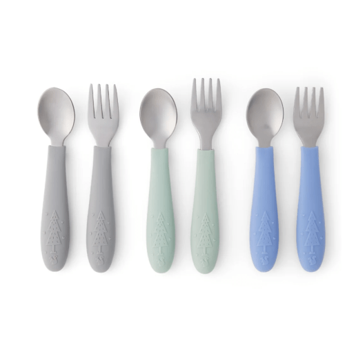 Babies/Toddler Stainless Steel Spoons + Forks with Silicone Handle