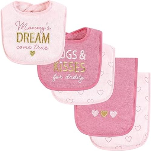 Hudson Baby Unisex Baby Cotton Terry Bib and Burp Cloth Set, Mom Dad Dream, One Size