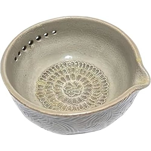 Handmade Garlic Grater & Herb Bowl, 2-in-1 Kitchen Tool with 7 Hole Sizes & Drainage Port (Grey)