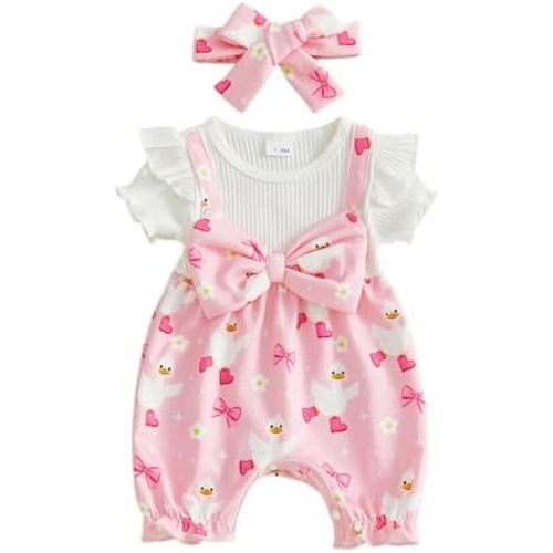 YINGISFITM Newborn Baby Girl Summer Clothes Short Sleeve Bubble Romper Bow Shorts Jumpsuit Infant Outfit 0 3 6 9 12 18 Months