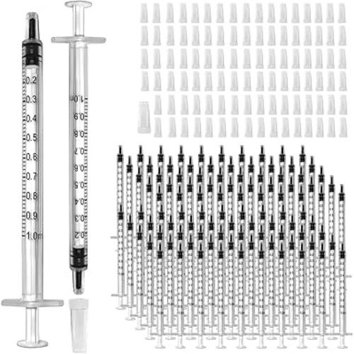 100 Pack 1ml Syringe for Liquid, 1cc Plastic Small Syringes for Scientific Labs, Measuring Liquids, Feeding Pets, Medical Student, Oil or Glue Applicator, Non-Sterile, No Needle