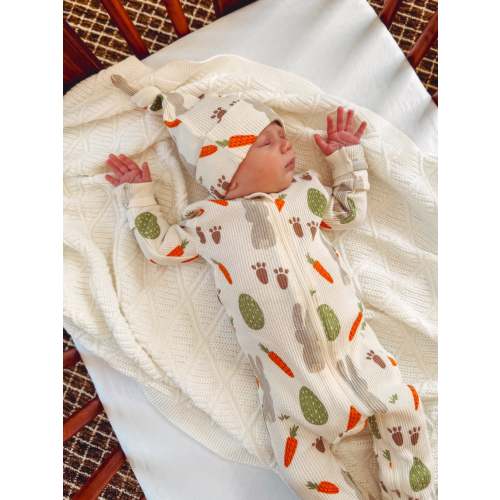 Organic Waffle 2-Way Zip Footie, Cottontail