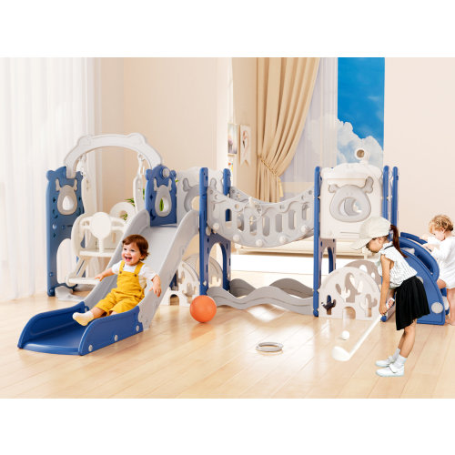 GLAF 12-in-1 Toddler Slide And Swing Set, Toddler Playset With Climbing Bridge And Golf Set, Indoor Outdoor Playground | Wayfair