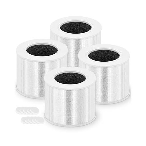Core Mini Replacement Filter for LEVOIT Core Mini and Core Mini-P Air Purifier, 3-in-1 High-Efficiency Filter, Core Mini-RF, 4 Filter & 10 Fragrance Sponge, White, For Home Office Livingroom Bedroom