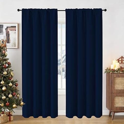 CUCRAF Blackout Curtains 84 inches Long for Living Room,Navy Blue Room Darkening Window Curtain Panels, Rod Pocket Thermal Insulated Solid Drapes for Bedroom, 52x84 inch, Set of 2 Panels