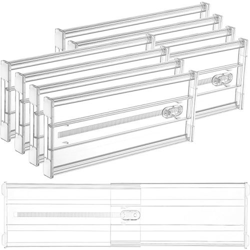 Vtopmart 8 Pack Drawer Dividers for Clothes, 6" High 12.8"-22.3" Adjustable Expandable Dresser Drawer Organizer, Clear Plastic Separators for Dresser, Baby Clothing, Underwear, Cosmetic, Toiletries