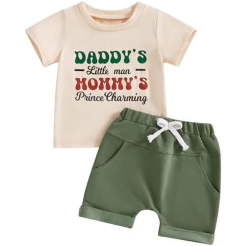 Tsultryofs Toddler Baby Boy Summer Clothes Letter Graphic Print Short Sleeve T-Shirt Tops and Shorts 6 12 18 24M 2 3T Set