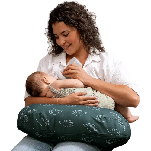 Boppy Nursing Pillow - Firm, Ergonomic U-Shaped Bottle and Breastfeeding Pillow with High Lift for Comfort and Support, Spacious Surface - Forest Green Dinos