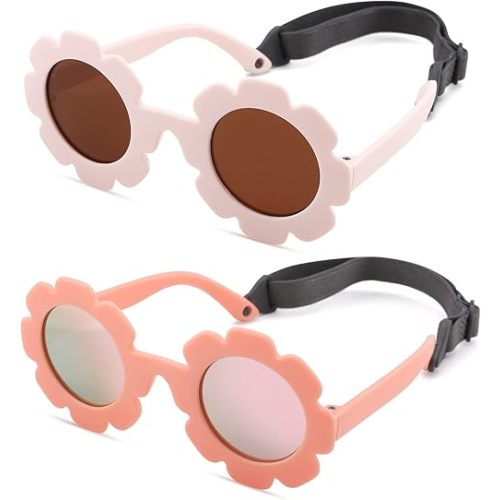 Flexible Bendable Baby Polarized Flower Sunglasses with Strap for Newborn Infant Boys Girls Age 0-24 Months