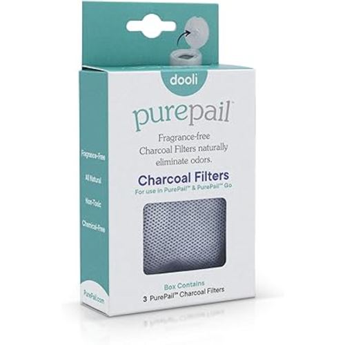 PurePail Charcoal Filters — 3 Count — Absorb and Naturally Eliminate Odors — Fragrance and Chemical Free — Non-Toxic — Fits PurePail Classic and PurePail Go — Replace Every 30 Days —3 Month Supply