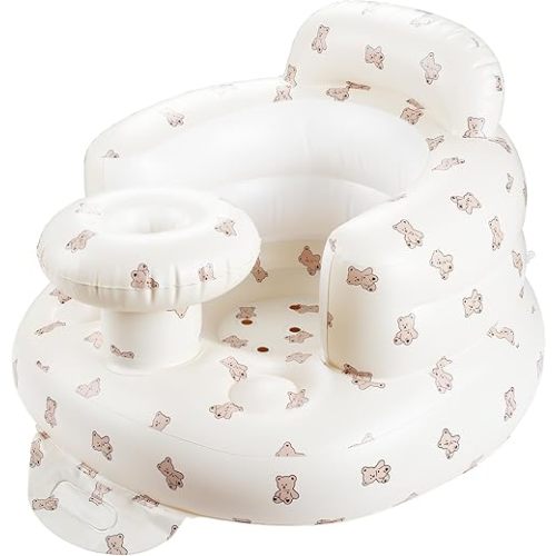 Inflatable Floor Baby Seat with Tray, Comfortable Sit Me Up Baby Chair for Learning to Sit, Built in Air Pump Blow Up Infant Back Support Floor Seat for Babies 3 Months & Up (Bear Cub)