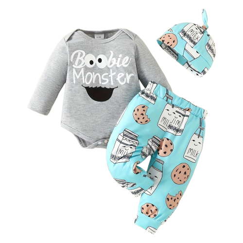 Kogui Infant Boy Clothes Newborn Baby Boy Outfit Cutest Pumpkin In The Patch Romper Long Pants Hat 3Pcs Fall Outfit 0 3 6 9 12 18 24 Months (Grey,3-6 Months)