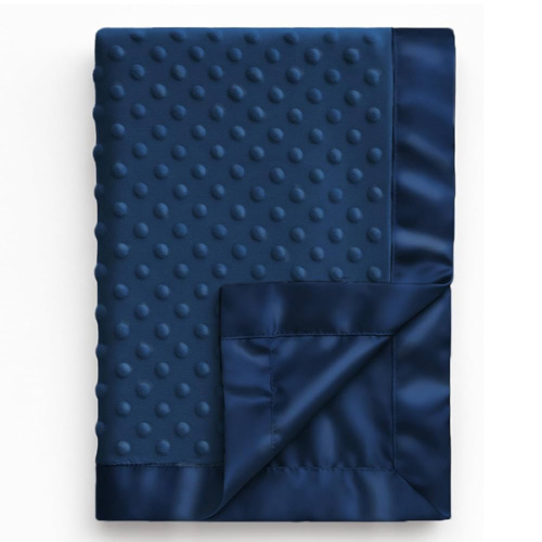 Pro Goleem Soft Minky Dot & Satin Baby Blanket, Navy Blue, 30’’ x 40’’