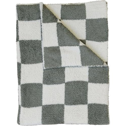 Mebie Baby Green Checkered Plush Lovey Blanket 15x20 - Soft, Lightweight, Breathable | Available in Two Sizes