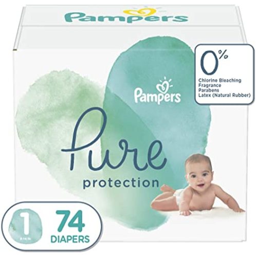 Pampers Diapers Newborn/Size 1 (8-14 lb), Pure Protection Disposable Baby Diapers, Hypoallergenic and Unscented Protection, Super Pack (Old Version), Size 1, 74 Count