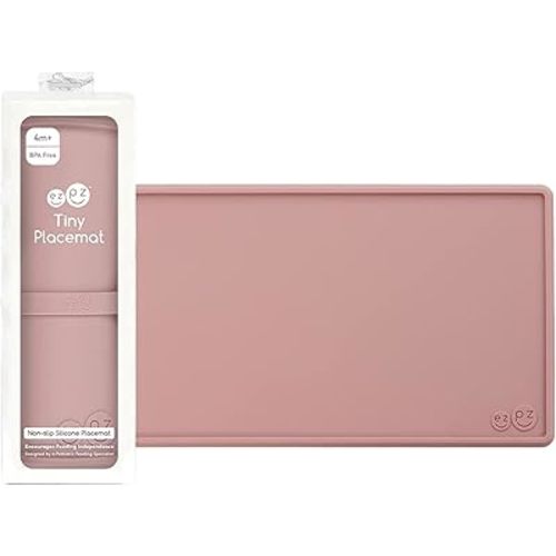ezpz Tiny Placemat (Blush) - 6 Months+ - Non-Slip, 100% Silicone Placemat for Infants and Toddlers - Fits on Most Highchair Trays - Rolls-Up - Baby Led Weaning Supplies