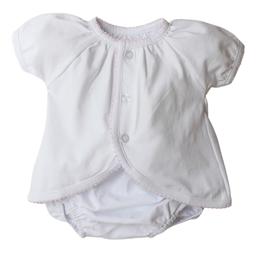 Baby Girls Diaper Set White with Pink Picot Trim - Hiccups Children's Boutique