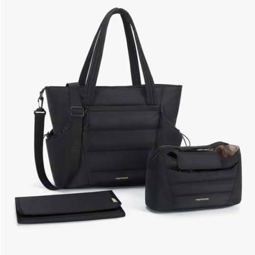 mommore Diaper Bag Tote with Stroller Organizer Puffer Bag Large Capacity Baby Bag with Changing Pad for Travel, Hospital