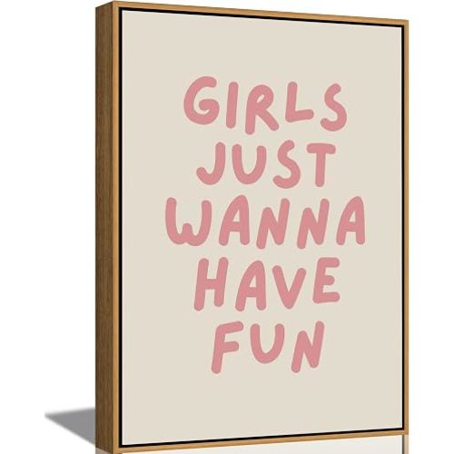 Framed Girl Quote Canvas Wall Art,Pink Affirmations Picture Wall Decor