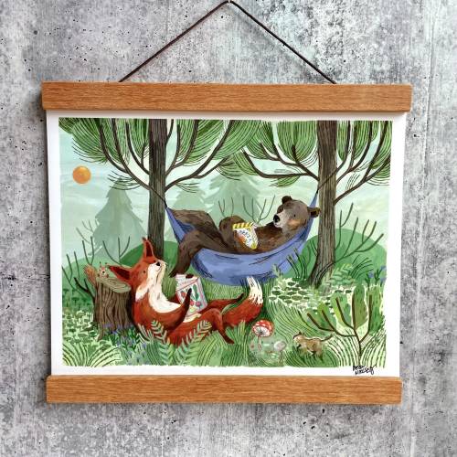 Lazy Days Print | Watercolor Art Print | Woodland Wall Art | Woodland Wall Art | Camping Woodland Art | Kids Room Wall Art