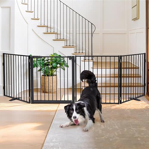 Snagle Paw Porte pour chiens extra large, barrière de sécurité pour chiens autoportante avec porte, porte pour animaux jusqu’à 104 pouces de large avec pieds de support pour escaliers, couloirs