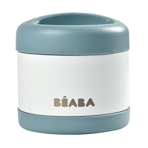 Beaba Stainless Steel Insulated Food Jar 16 oz, Kids Thermos, Lunch Containers, Leakproof, Wide Opening, Suitable for Hot and Cold Foods (Cloud)