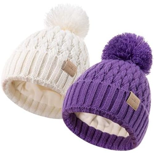 Baby Beanie Hats with 2-Pack,Warm Winter Hats for Boys and Girls,Infant Fleece Lined Toddler Baby Hats for 0-36 Month