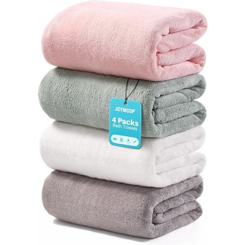 JOYMOOP Bath Towels 4 Packs Extra Large 60" x 30", Quicker to Dry Towels for Bathroom, Super Soft and Absorbent Mcirofiber, Larger & Lighter Weight Bathroom Towels, Mixed Color