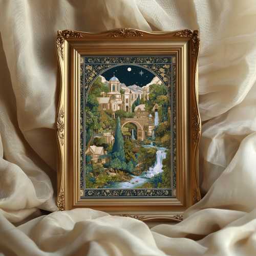 Elven City Wall Art: Medieval castel decor