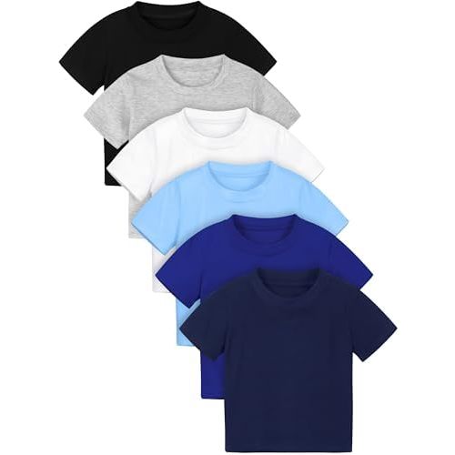 Poroka 6 Pack Baby Toddler Boys Solid Short-Sleeve Tee Shirts Infant Cotton T-Shirt with Crew Neck for Toddlers