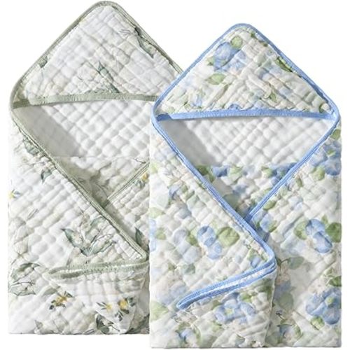 Baby Hooded Towel 2 Pack, Ultra Absorbent & Soft Muslin Baby Towel - 32 x 32 Inches, Baby Bath Towel for Newborns, Infants & Toddlers, Ideal for Bath Time, Pool & Beach