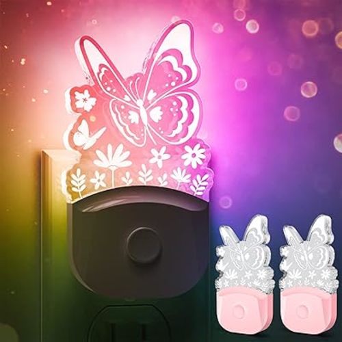 Night Lights Plug in[2 Pack], Butterfly Night Light for Kids, LOHAS LED Night Light Dusk to Dawn, RGB+Soft White 3000K, Nightlight for Girls Room Decor, Nursery, Baby Room