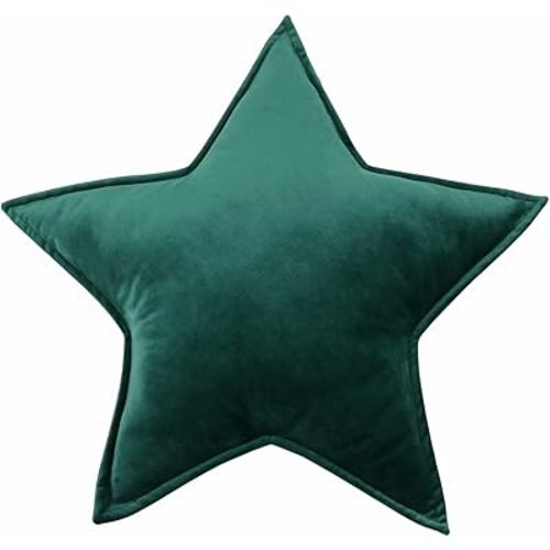 Moon Shaped Throw Pillow Star Couch Cushion Decorative Pillows Fluffy Velvet Stars Home Decor Plush for Bedroom (Star, Dark Green)