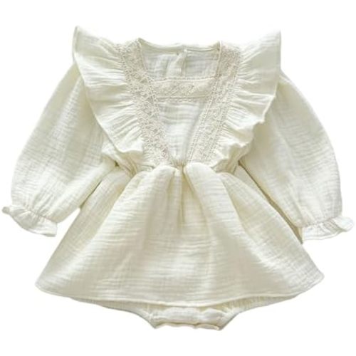 Autumn Newborn Infant Baby Girls Romper Skirt Muslin Long Sleeve Lace Princess Rompers
