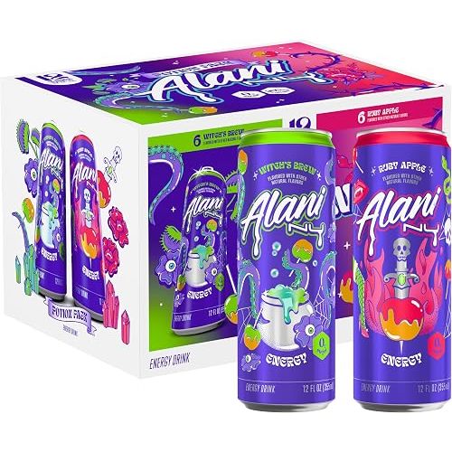 Alani Nu VARIETY PACK WITCH'S BREW, RUBY APPLE Sugar Free, Low Calorie Energy Drinks, 200mg Caffeine, Antioxidants, Biotin B Vitamins, Zero Sugar, 15 Calories or Less, 12 Fl Oz Cans (12 Pack)