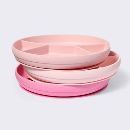 Silicone Suction Divided Plates - 3pk - Pink - Cloud Island™