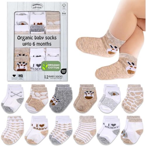 Mother's Choice Organic Cotton Baby Socks, 12 Pairs, Unisex 0-6 Months - Soft, Hypoallergenic Newborn & Infant Socks - Baby Girl & Boy Gifts