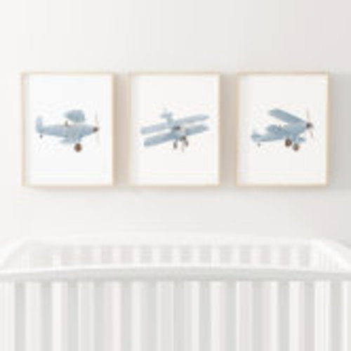 Blue Biplane and Globe Travel Nursery Decor Wall Art Sets | Zazzle