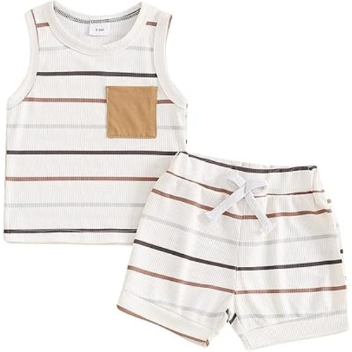 CIYCUIT 2Pcs Baby Boy Summer Clothes Infant Toddler Beach Outfits Sleeveless Tank Tops Shorts Set
