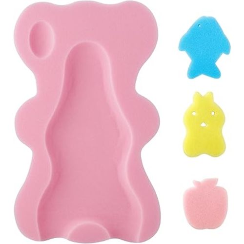 PandaEar Baby Bath Sponge Infant Soft Sponge Mat, Baby Bath Mat Newborn Odor Free Bath Cushion(Pink)