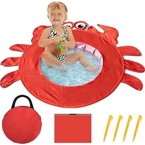 RunNico Pop Up Beach Pool, Portable Toddler Beach Pit with Water Bag and Storage Bag, Cute Shape Beach Pool Puddle for Outdoor Summer Beach Camping Traveling Vacation (Crab)